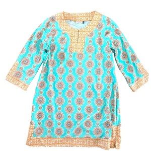 Cabana Life Tunic Orange Aqua Beautiful Print Dress Bathing Suit Coverup Sz OX